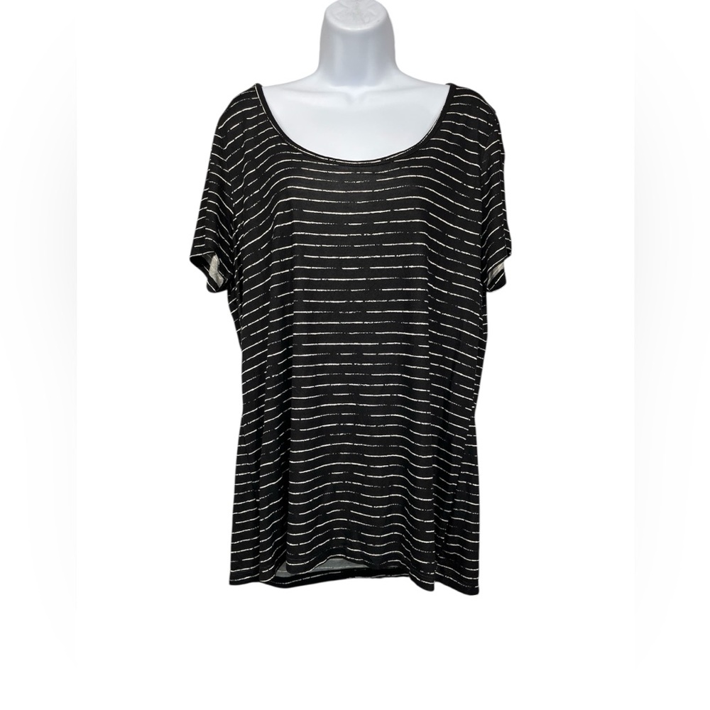 Beverly Drive Black & White Striped Rayon Top 16-18W